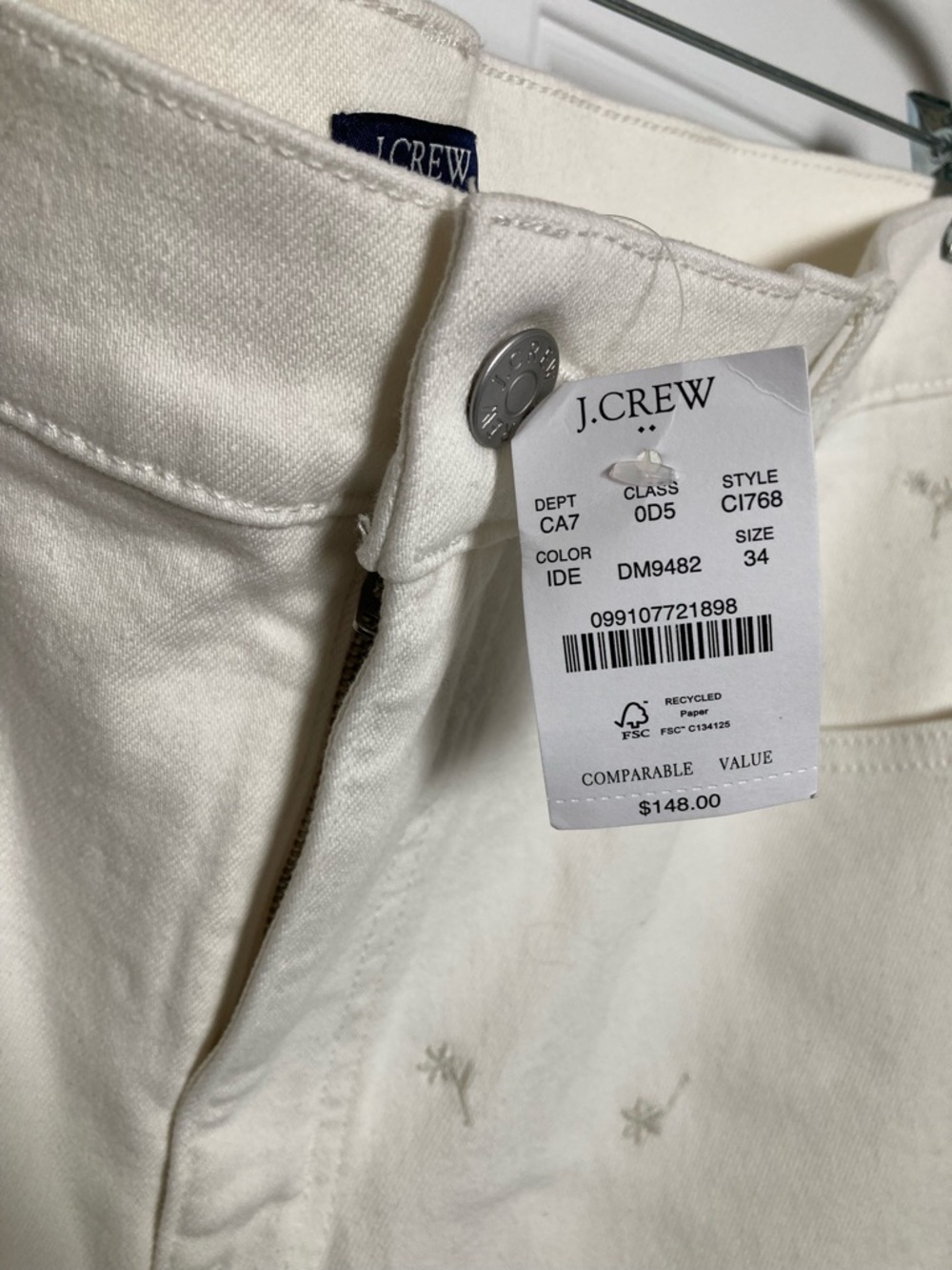 J. Crew Cream Embroidered Straight-Leg Jeans - Picture 2 of 8